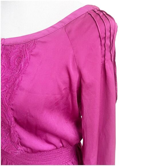 Bebe Y2K Peplum Top Satin Long Sleeve Size XS Fuschia Pink Slit Shoulder Lace - Picture 8 of 11
